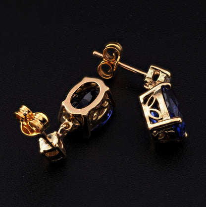 7.50ct Oval Tanzanite and Diamond Drop Earrings in 18ct Yellow Gold