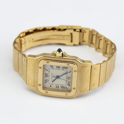 Cartier Santos Galbee 887901 Large Model 18ct Yellow Gold Watch with Cartier Red Pouch and Cartier Service, In like new condition and unworn since last service