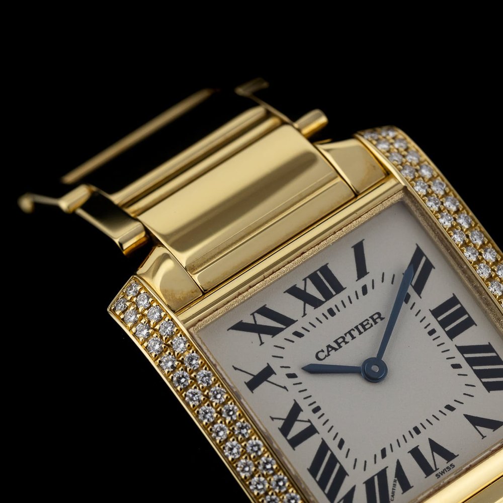 Cartier Tank Francaise 1821 Midsize Yellow Gold Watch Diamonds