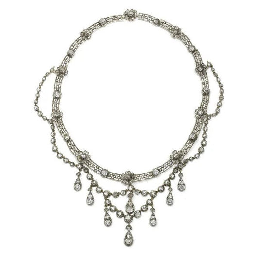 Antique German Belle Epoque 20cts Diamond Necklace By Royal Court Jewellers H Buckmann, Circa 1905