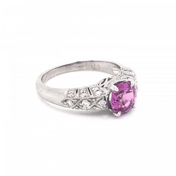 Pink Sapphire and Diamond Ring in Platinum, 1.57 carats