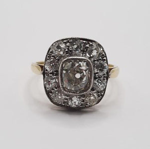 Antique Cushion Cut Diamond Cluster Engagement Ring