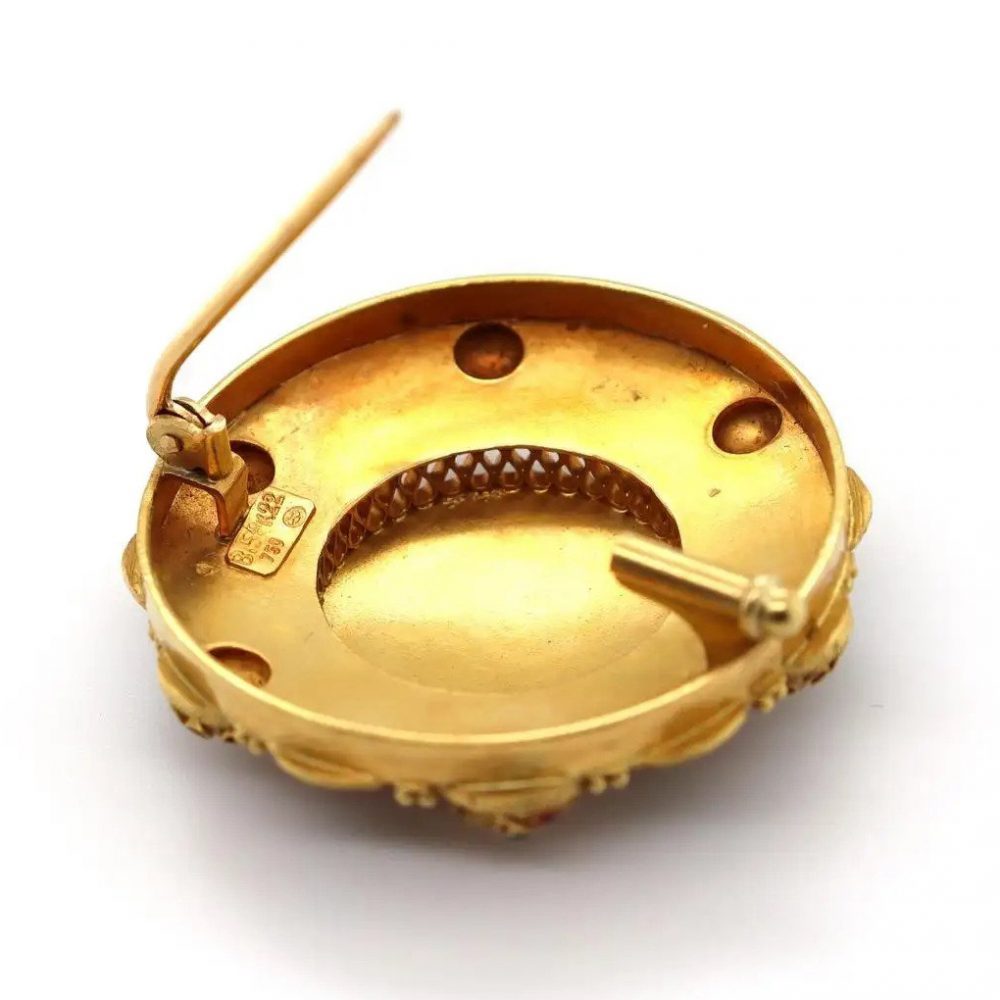 Vintage Lalaounis Enamel and Gold Cross Mandala Brooch