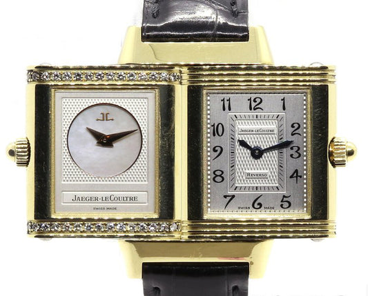 Jaeger LeCoultre Reverso Duetto 18ct Yellow Gold Ladies Manual Watch with Diamonds, Ref 266.1.44