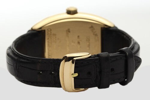 Franck Muller Conquistador 35mm 18ct Rose Gold Automatic Watch; Ref. 8005 DS R, black dial, Arabic numerals, sapphire crystal, two retrograde second indicators, Franck Muller black crocodile strap with 18ct pin buckle, with Franck Muller box.