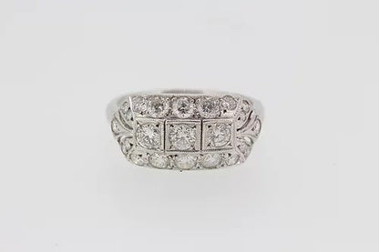 Decorative Three Stone Diamond Cluster Ring in 18ct White Gold