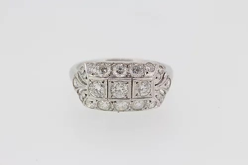 Decorative Three Stone Diamond Cluster Ring in 18ct White Gold