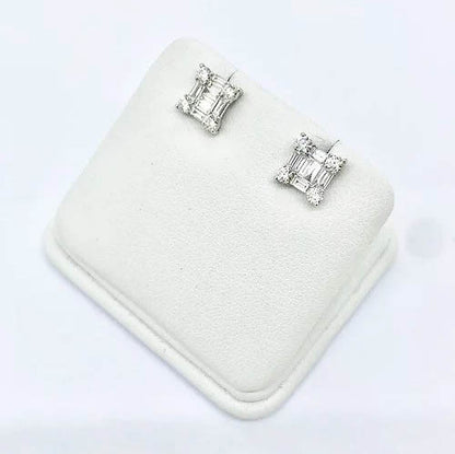 0.84ct Brilliant and Baguette Diamond Square Shaped Stud Earrings in 18ct White Gold