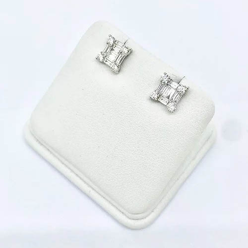 0.84ct Brilliant and Baguette Diamond Square Shaped Stud Earrings in 18ct White Gold