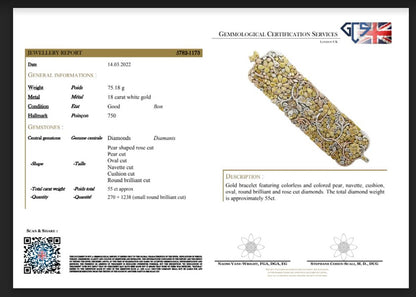 Fine Fancy Yellow Diamond Cuff Bracelet in Tri Colour Gold, 57.80 carat total