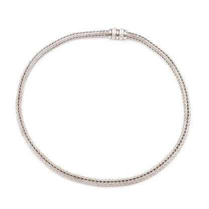 La Pepita 18ct White Gold Woven Wheat Necklace with Diamond Clasp