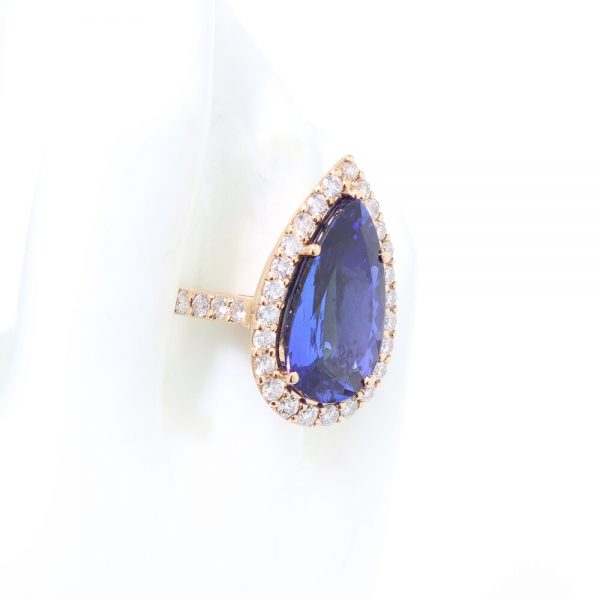 Vintage Pear Cut Tanzanite and Diamond Cluster Ring, 12 carats Certified