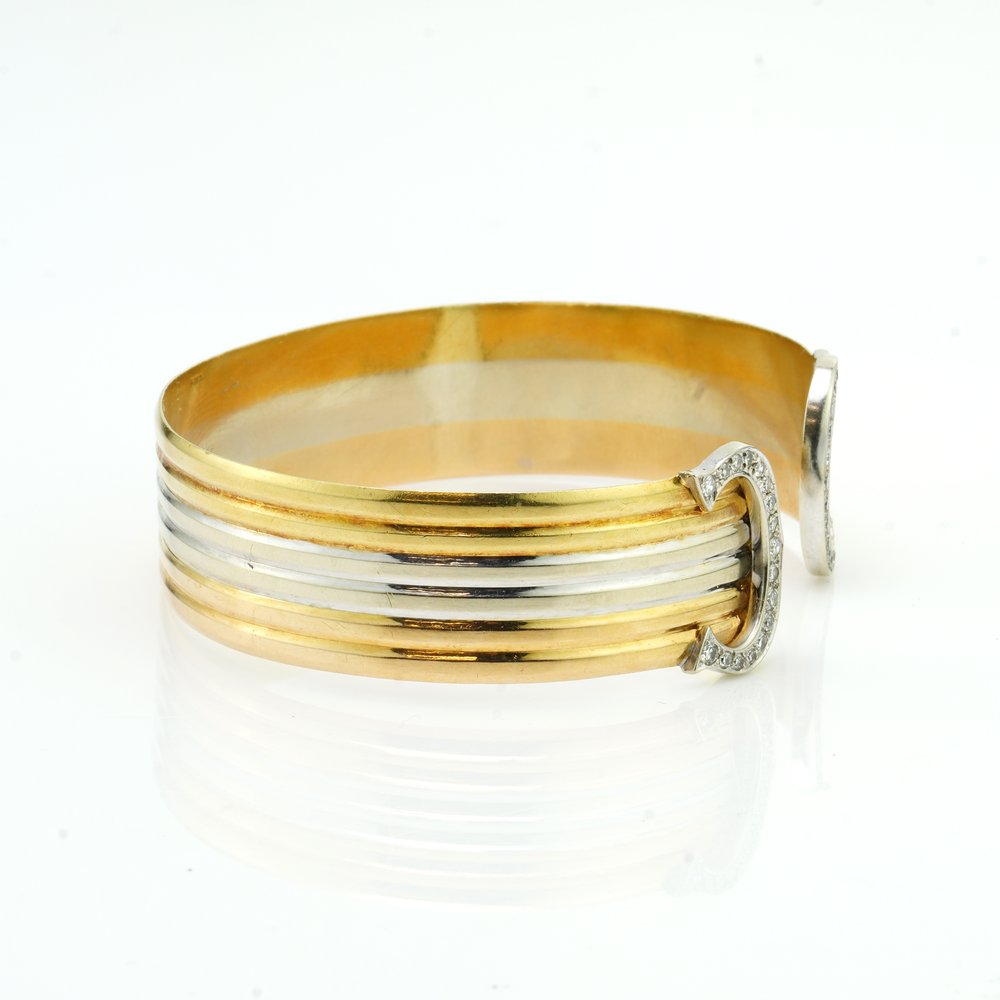 Vintage Cartier 0.74ct Diamond Set Double C Collection De Cartier 18ct Gold Trinity Bangle Bracelet