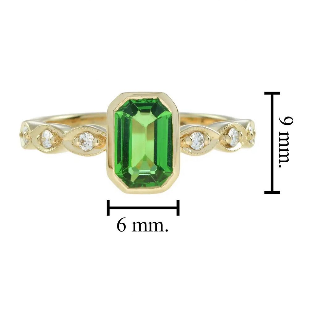 Emerald Cut Tsavorite and Diamond Engagement Ring
