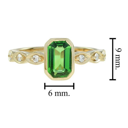 Emerald Cut Tsavorite and Diamond Engagement Ring