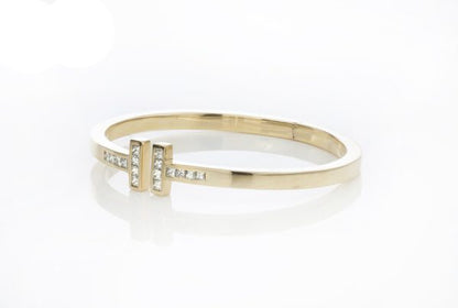 Tiffany and Co 18ct Yellow Gold Double T-Bar Bangle with 1.60cts Princess Cut Diamonds. Comes in Tiffany & Co box