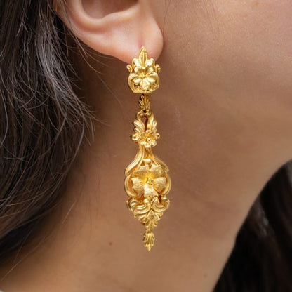Antique Georgian Gold Ornate Drop Earrings, Circa 1820