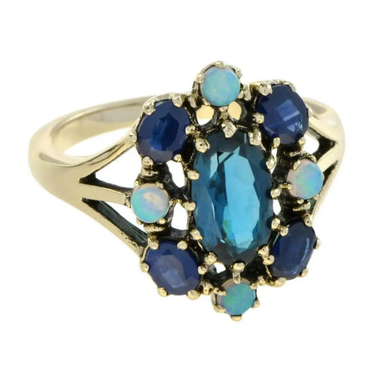 Blue Topaz, Sapphire and Opal Dress Ring