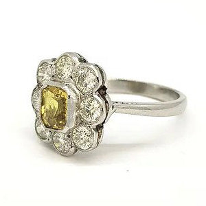 1.25ct Yellow Sapphire and Diamond Floral Cluster Ring