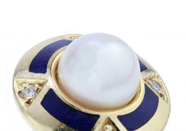 Faberge Limited Edition Pearl, Enamel and Diamond Stud Earrings
