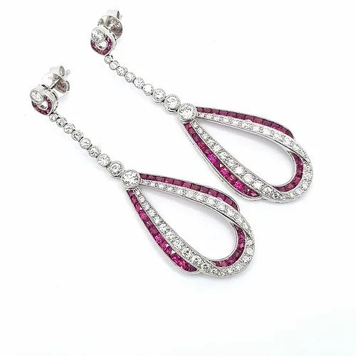 Ruby, Diamond and Platinum Drop Earrings