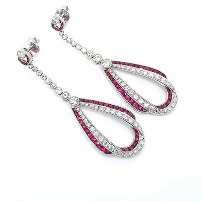 Ruby, Diamond and Platinum Drop Earrings