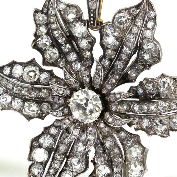 Antique Victorian Old Cut Diamond Flower Pendant, 9 carat total, Circa 1840s