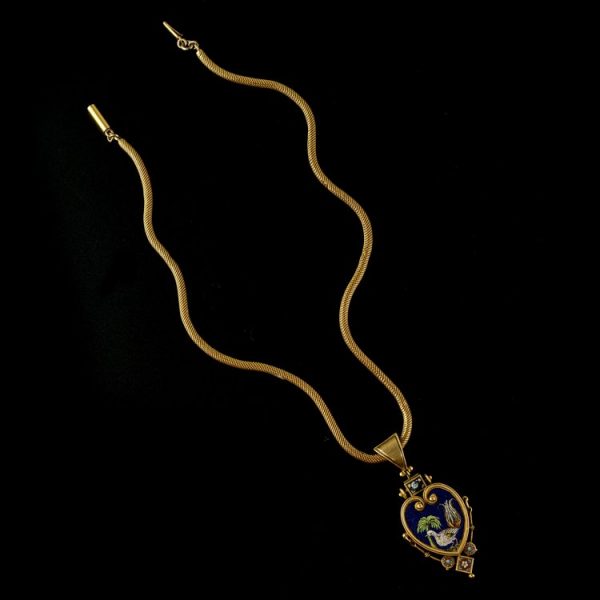 Antique Italian Gold and Micro Mosaic Pendant Necklace