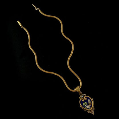 Antique Italian Gold and Micro Mosaic Pendant Necklace