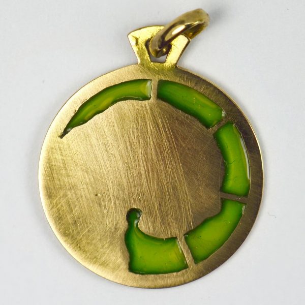 French Plique a Jour Enamel and 18ct Gold Zodiac Aries Charm Pendant