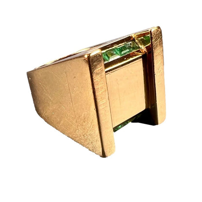 Vintage Retro Marin Paris Emerald Set Gold Tank Ring