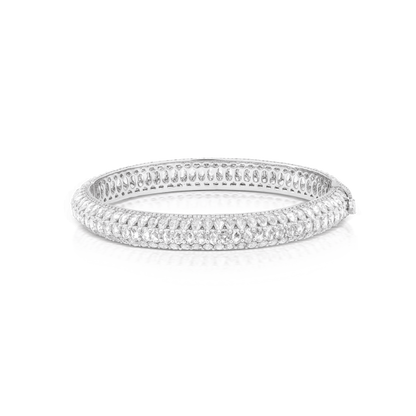 Rose Cut Diamond Bangle Bracelet; 9.72 carats oval and pear-shaped rose-cut diamonds, accented with 335 round brilliant diamonds, in 18ct white gold