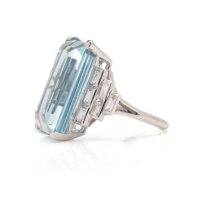 WGI Certified 23.60 Carat Aquamarine And Diamond Ring In White Gold