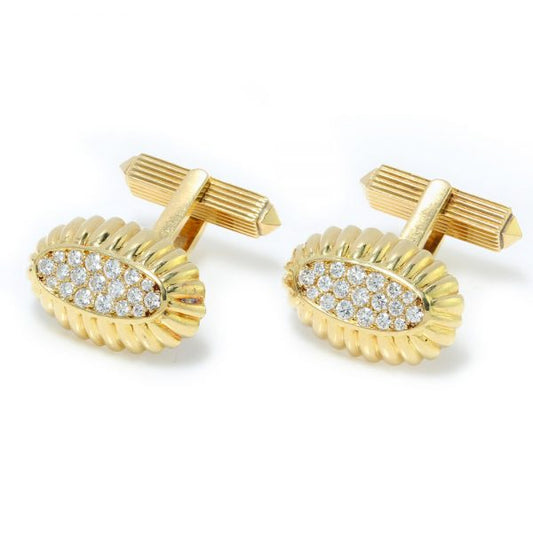 Pair of vintage Cartier 18ct Yellow Gold Oval Cufflinks set with 0.76cts Diamonds, in Original Cartier Box. Made in London by Jacques Cartier, Circa 1977