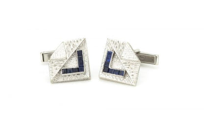 Vintage Kutchinsky Sapphire and 18ct White Gold Cufflinks, set with 0.70cts square-cut sapphires, Made in London 1965, Fully hallmarked.
