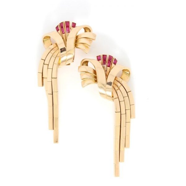 Vintage 18ct Yellow Gold Drop Earrings with Rubies