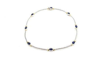 Vintage Cabochon Sapphire and 18ct White Gold Necklace; eight cabochon blue sapphires on 18ct white gold rope twist design, 6.00 carat total, Circa 1970s.