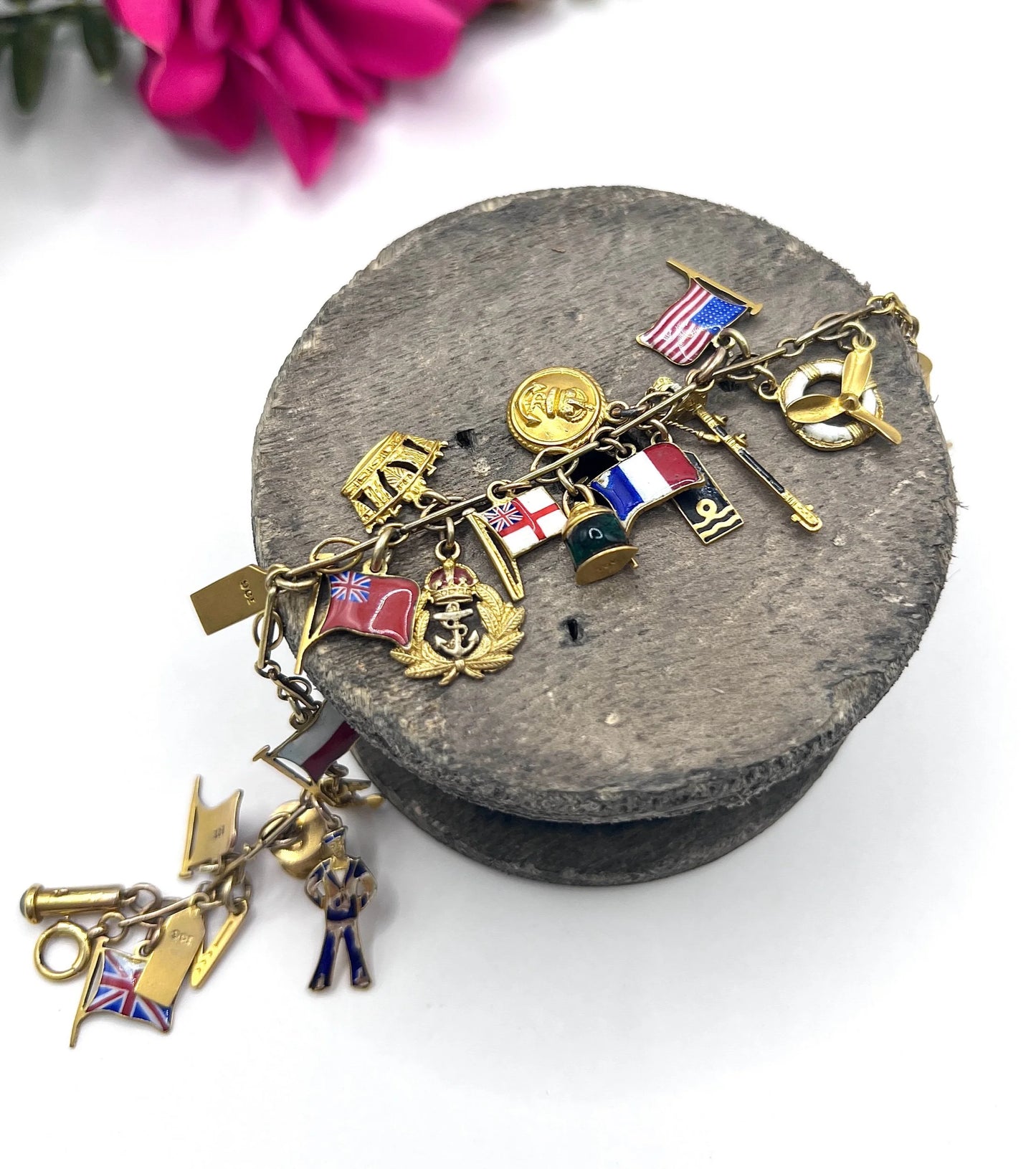 Antique 9 ct Gold Stamped, 1920's Nautical Themed Charm Bracelet