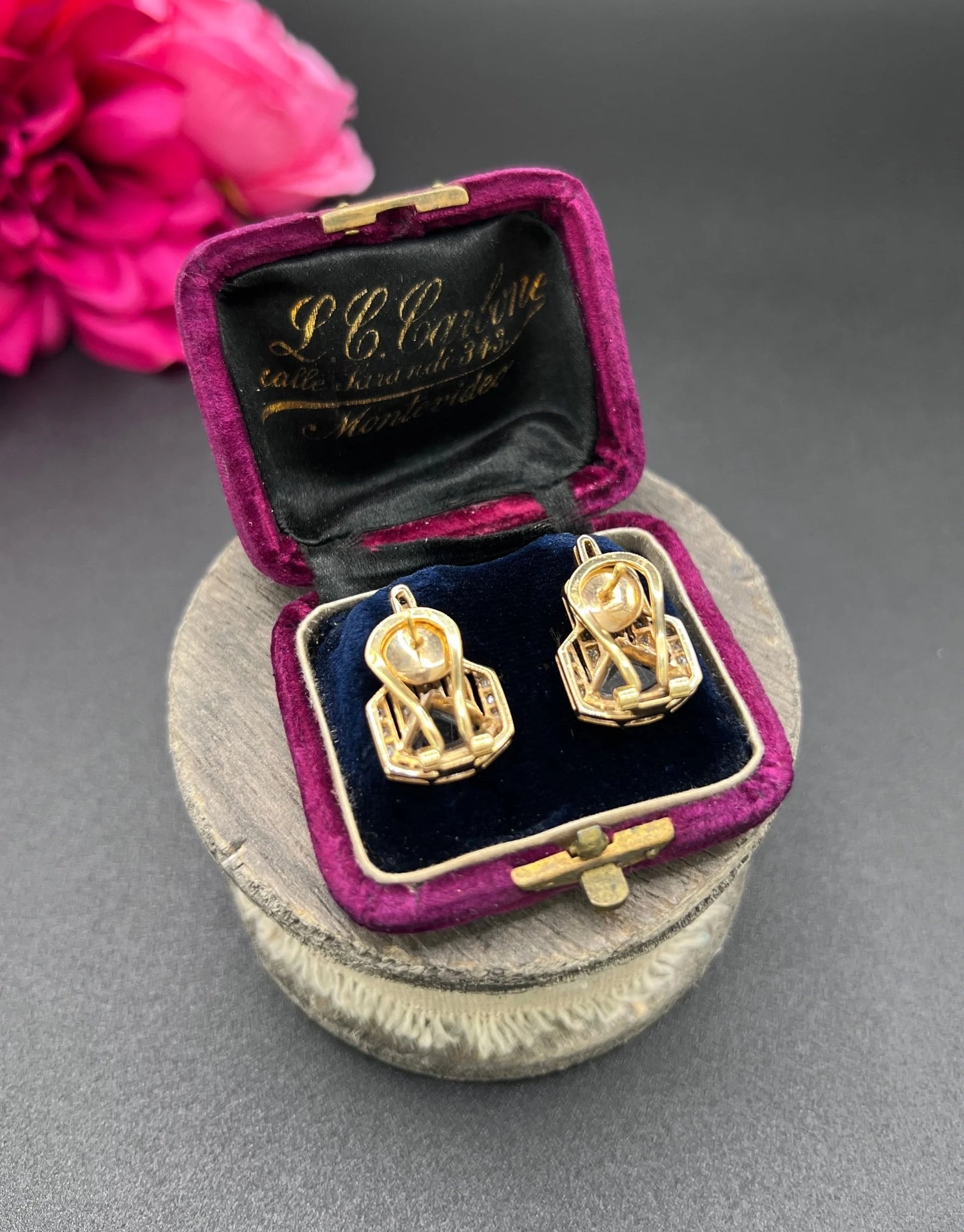 Vintage 14 ct Gold, Italian 1940's Art Deco Design, Diamond And Onyx Earrings