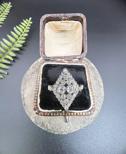 Antique Diamond Marquise Shaped Ring In 18 Carat Yellow Gold And Platinum