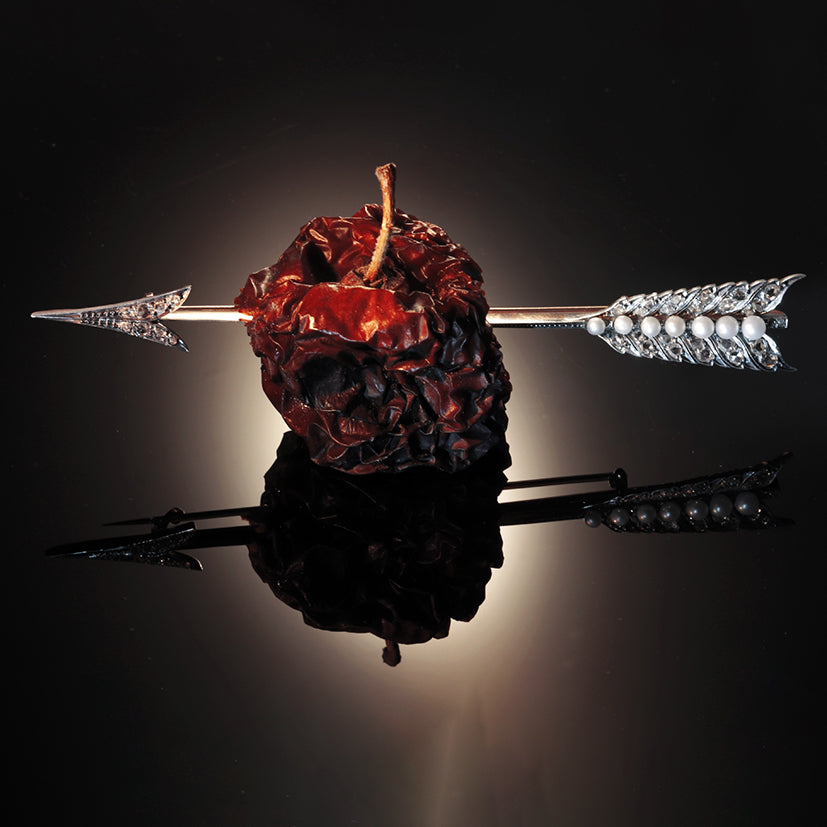 Victorian Antique Natural Pearl and Rose Cut Diamond Arrow Bar Brooch