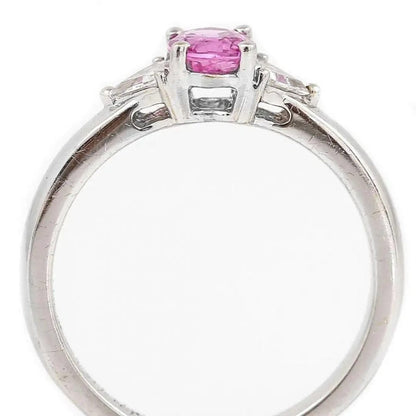 0.84ct Pink Sapphire and Trilliant Diamond Three Stone Ring in 18ct White Gold