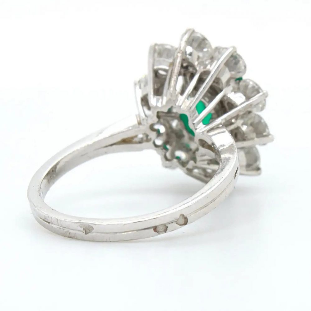 Vintage French 1.88ct Colombian Emerald and Diamond Cluster Ring with Minor Oil