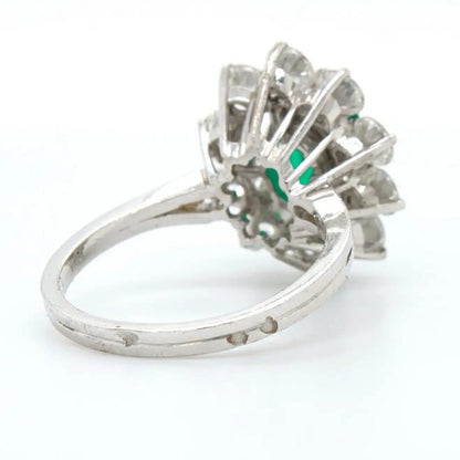 Vintage French 1.88ct Colombian Emerald and Diamond Cluster Ring with Minor Oil