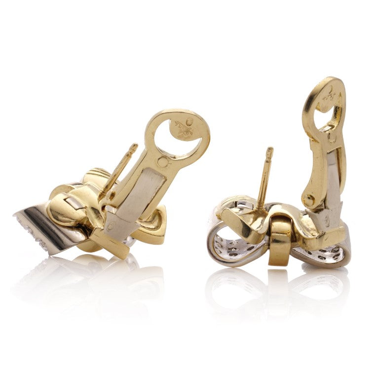Vintage Italian Pomellato 1.08ct Diamond Set Gold Bow Earrings with post and clip fittings