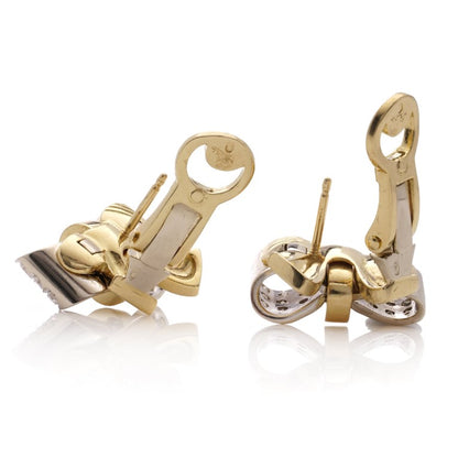Vintage Italian Pomellato 1.08ct Diamond Set Gold Bow Earrings with post and clip fittings