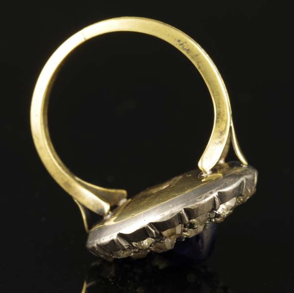 Antique Georgian 2ct Cabochon Sapphire and Diamond Cluster Ring