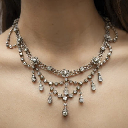 Antique German Belle Epoque 20cts Diamond Necklace By Royal Court Jewellers H Buckmann, Circa 1905