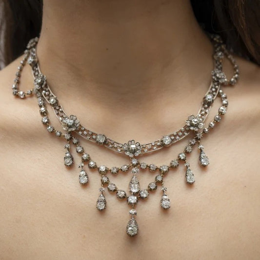 Antique German Belle Epoque 20cts Diamond Necklace By Royal Court Jewellers H Buckmann, Circa 1905