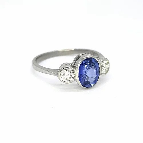 1.25ct Sapphire and Diamond Three Stone Ring